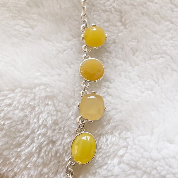 Liz Claiborne Statement Necklace Yellow Silver Tone Round Rectangular Links New - Picture 6 of 12
